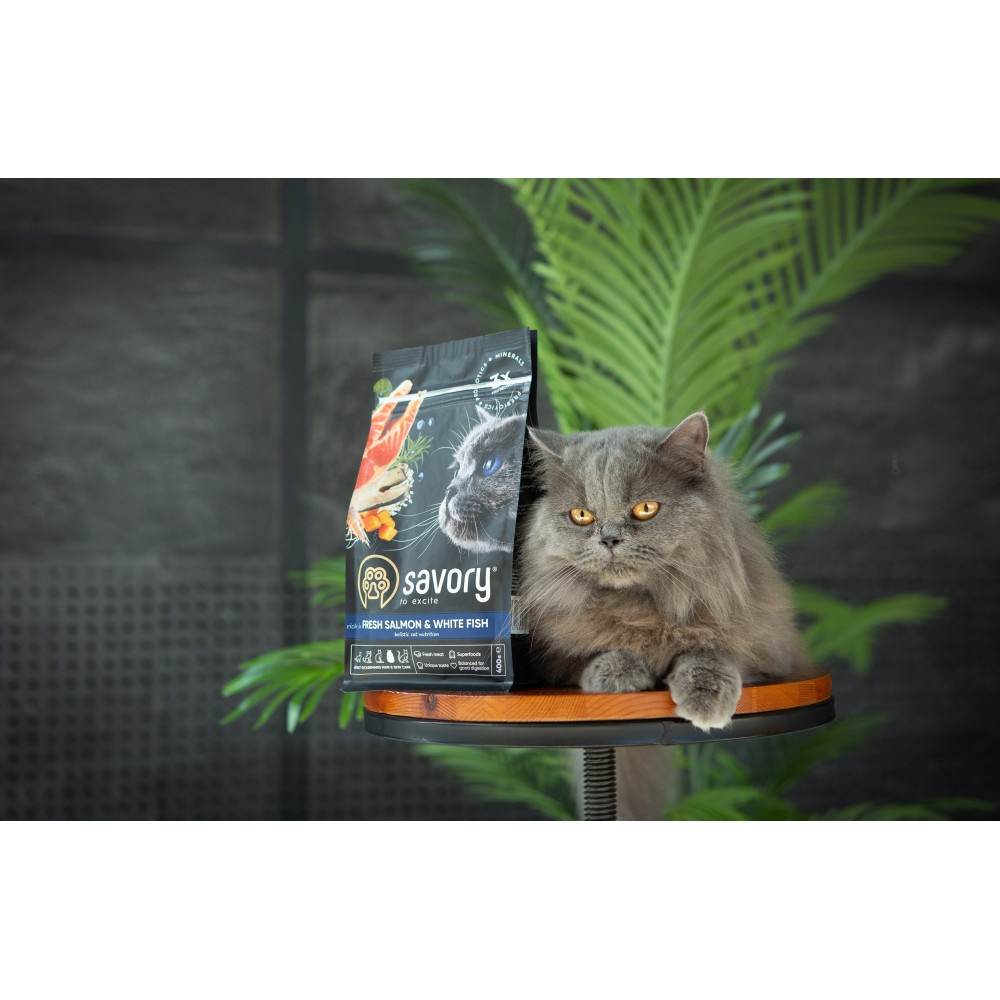 Сухий корм 400 г для Дорослих Котів зі Свіжим Лососем і Білою рибою Savory - фото 3