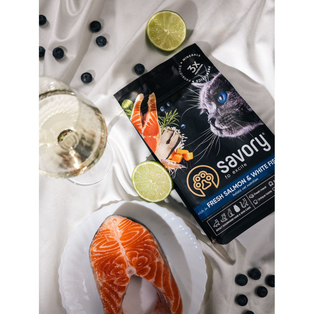 Сухий корм 400 г для Дорослих Котів зі Свіжим Лососем і Білою рибою Savory - фото 2