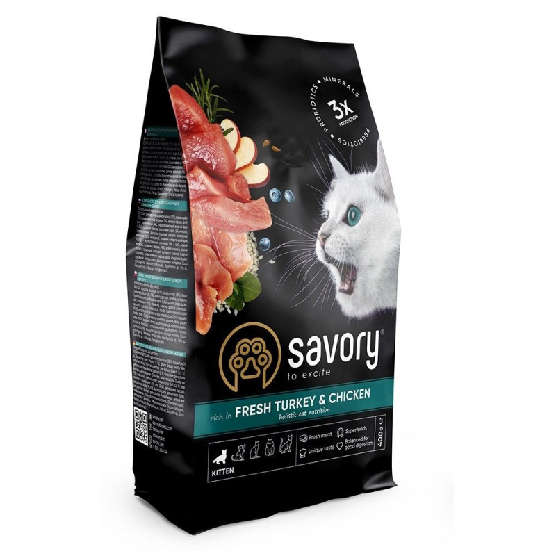 Сухий корм 400 г для Кошенят зі Свіжим м'ясом Індички та Куркою Savory