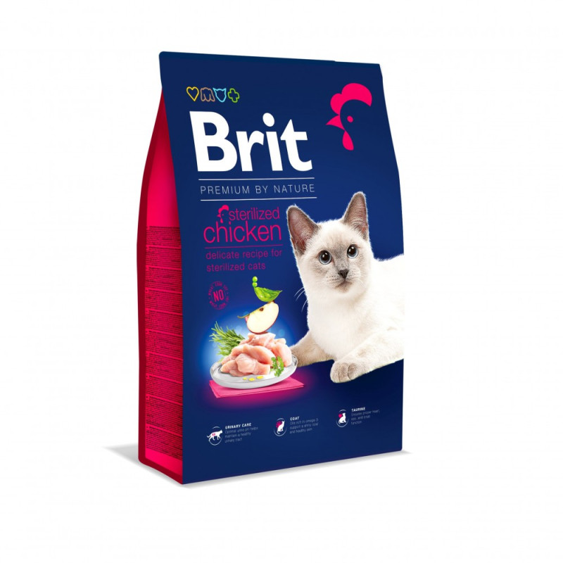 Сухий корм 8 кг для Стерилізованих Котів з Куркою Sterilised Brit Premium by Nature