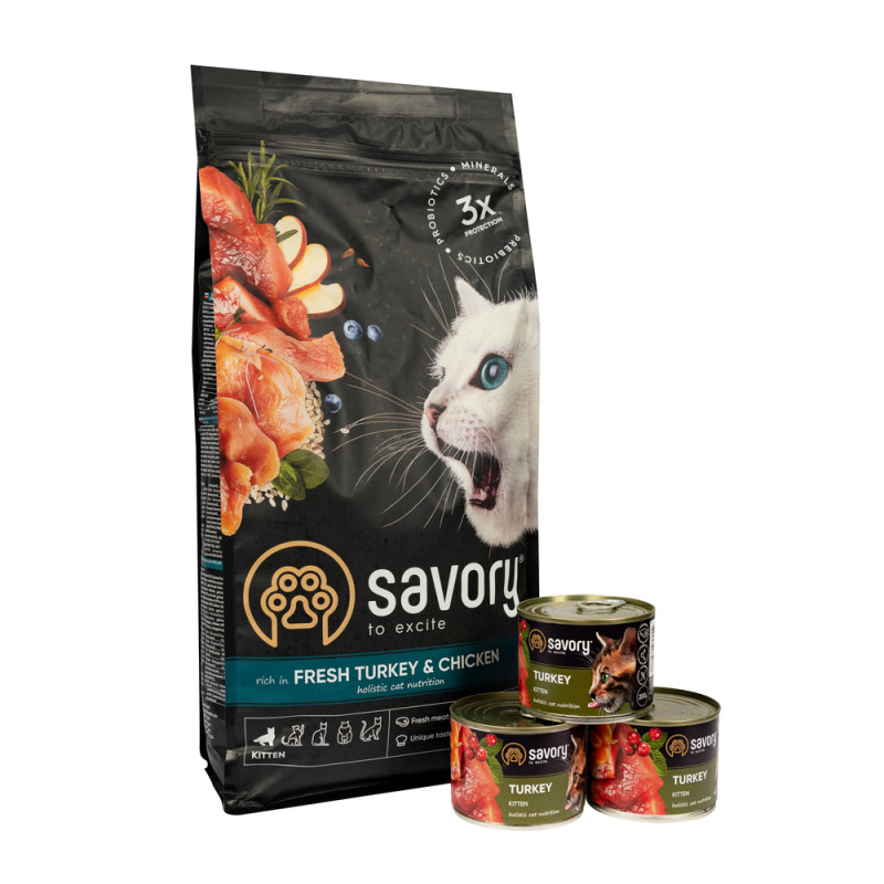 Промонабір для Кошенят 2 кг (сухий корм) + 600 г (консерви) Savory  4