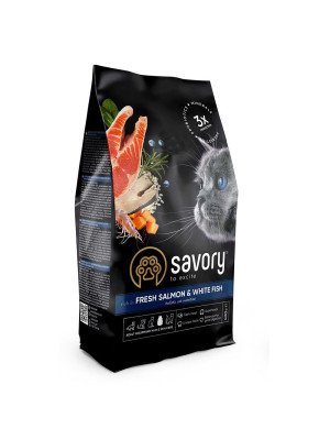 Сухий корм 400 г для Дорослих Котів зі Свіжим Лососем і Білою рибою Savory