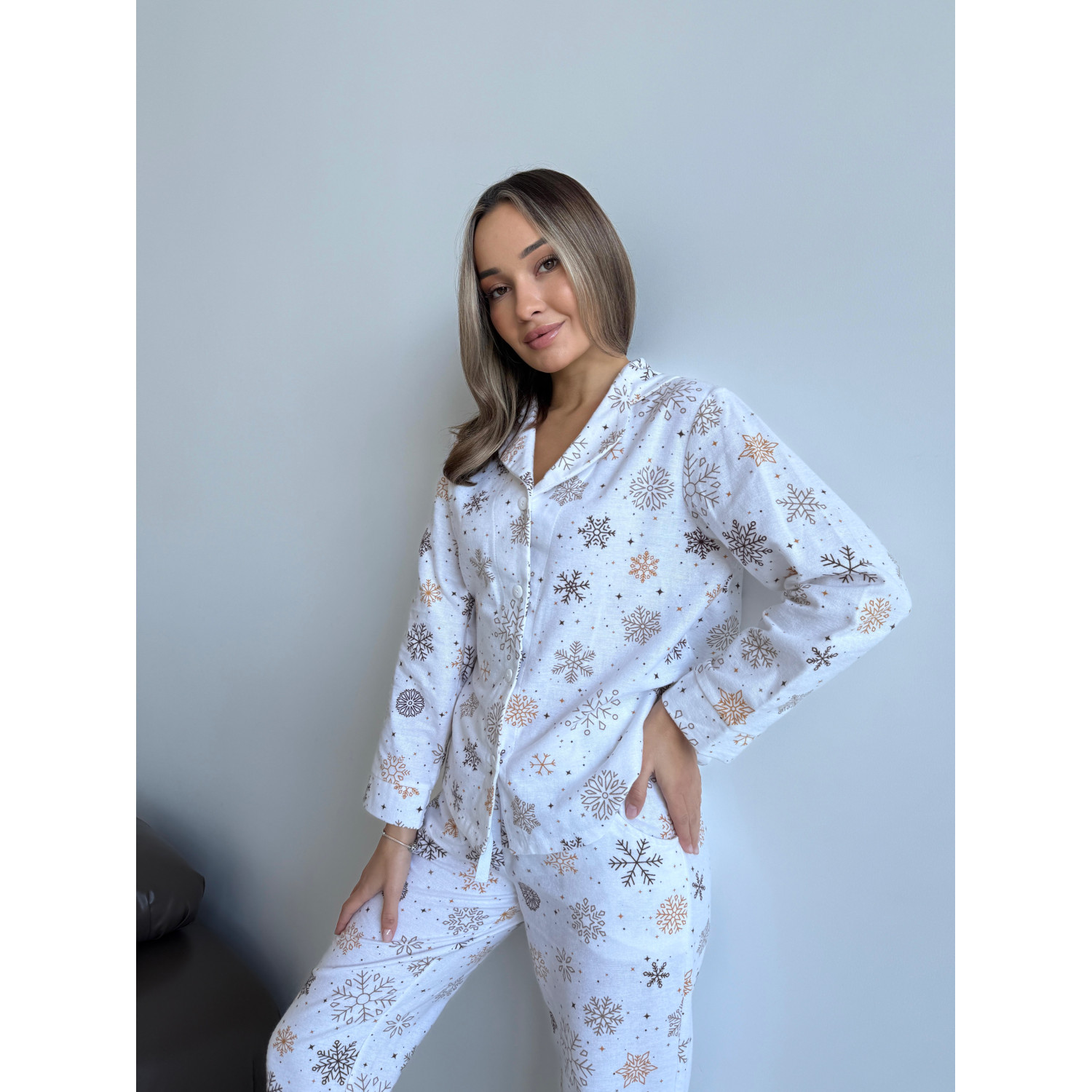 Піжама жіноча XL Сніжинки (сорочка + штани) Молочний COSY 12