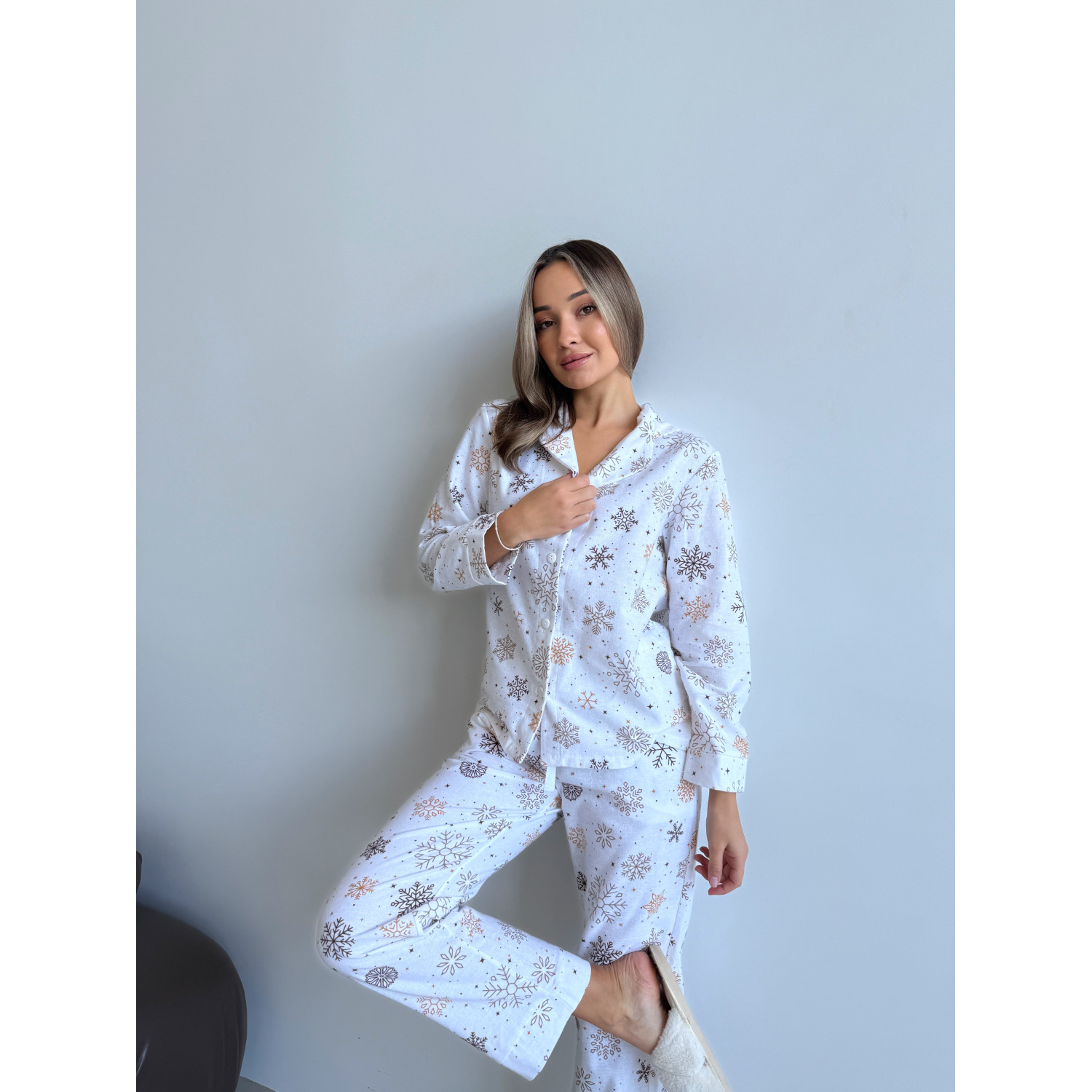 Піжама жіноча XL Сніжинки (сорочка + штани) Молочний COSY 16