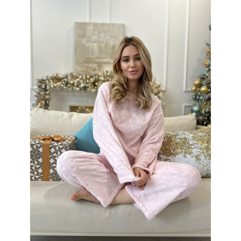 Піжама жіноча L-XL тепла Сердечка (кофта + штани) Рожева COSY 9