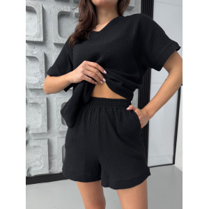 Костюм жіночий L Бавовна Футболка та Шорти Чорний Hawaii COSY