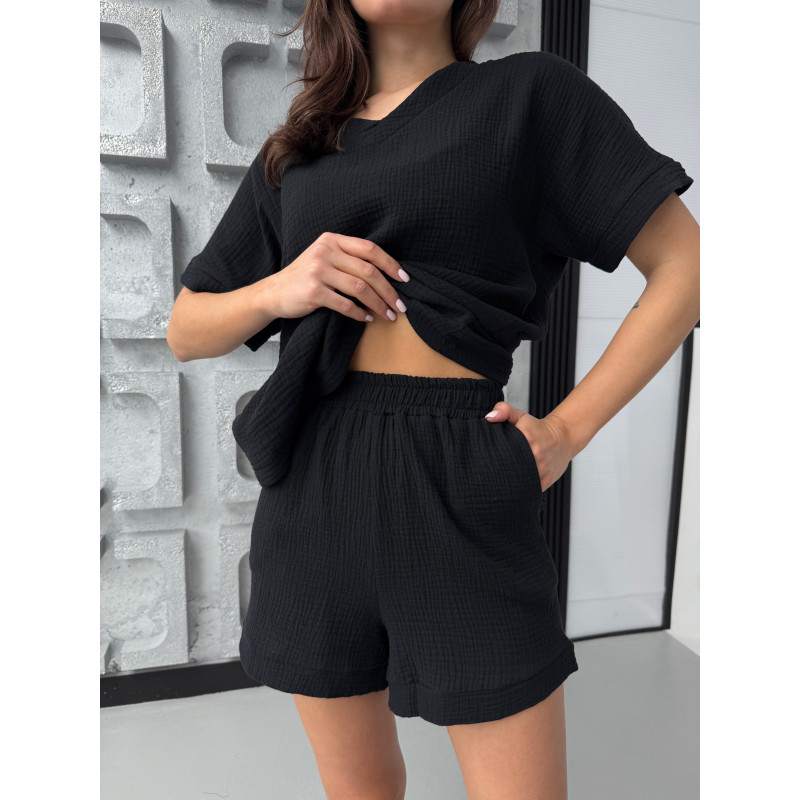 Костюм жіночий XL Бавовна Футболка та Шорти Чорний Hawaii COSY