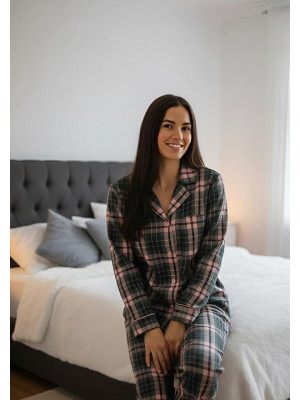 Пижама женская XL в клеточку (рубашка + штаны) Розово-Серая COSY - 2