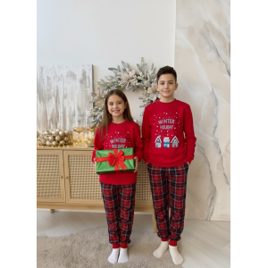 Дитяча тепла піжама XL (140-146 см) для Хлопчиків та Дівчаток Winter Holiday Червона COSY