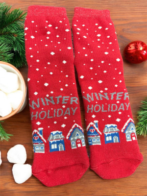 Шкарпетки 36-38 Унісекс Теплі Махрові Червоні Winter Holiday COSY - 2