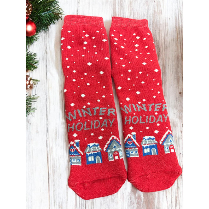 Носки 38-40 Унисекс Теплые Махровые Красные Winter Holiday COSY
