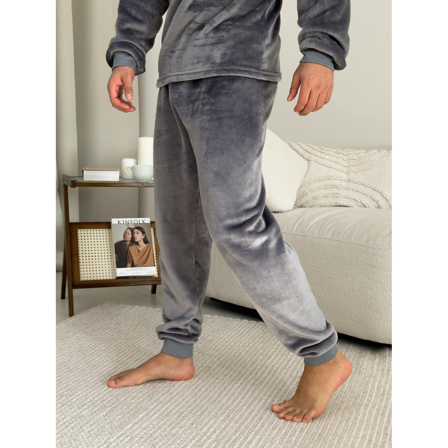 Піжама чоловіча XL тепла Велсофт Сіра (кофта + штани) COSY 7