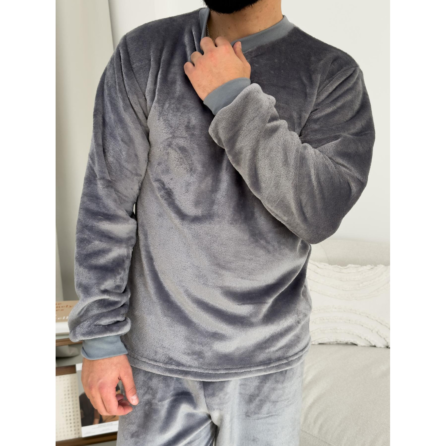 Піжама чоловіча XL тепла Велсофт Сіра (кофта + штани) COSY 9
