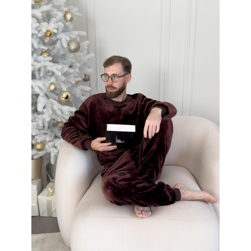 Піжама чоловіча 2XL тепла Велсофт Коричнева (кофта + штани) Шоколад COSY 2