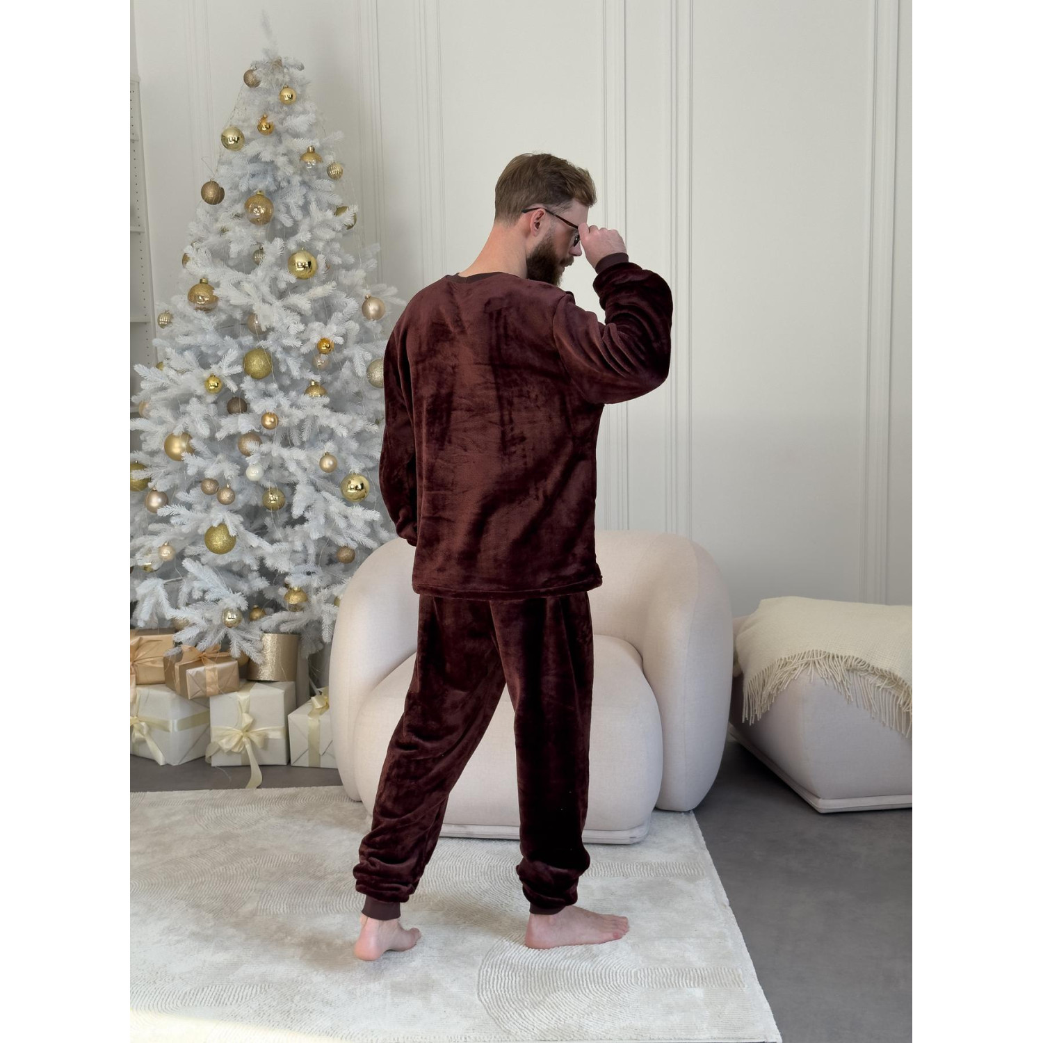 Піжама чоловіча 3XL тепла Велсофт Коричнева (кофта + штани) Шоколад COSY 4