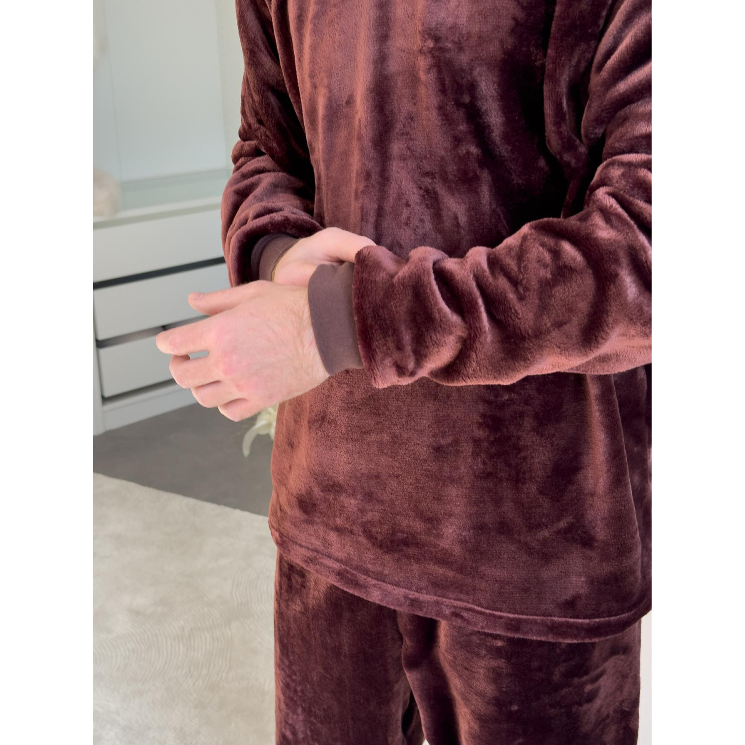 Піжама чоловіча 3XL тепла Велсофт Коричнева (кофта + штани) Шоколад COSY 3