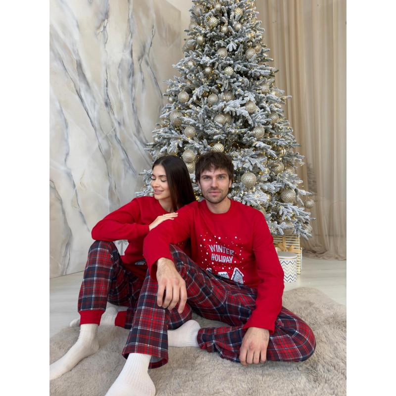 Піжама чоловіча XL Новорічна тепла Бавовняна з Начосом Winter Holiday COSY 7
