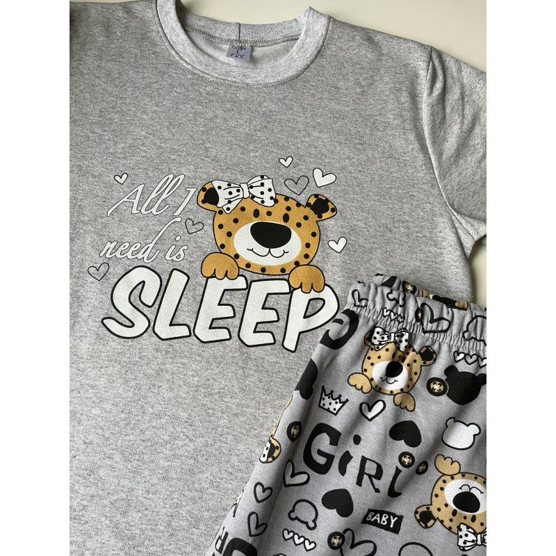 Піжама жіноча S тепла Леопардик (кофта + штани) Сіра Baby Leo COSY 4