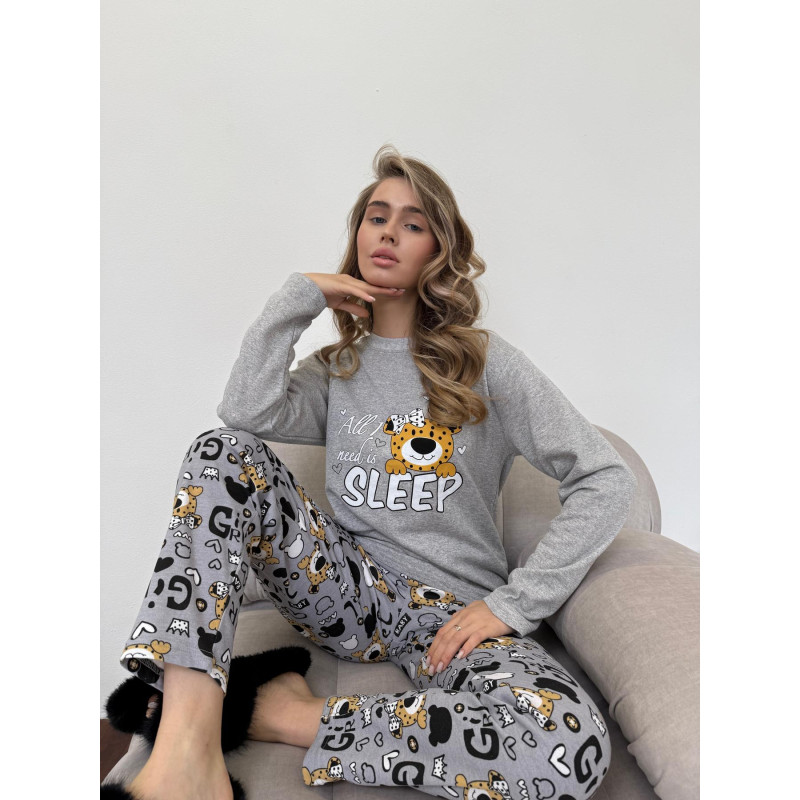 Піжама жіноча S тепла Леопардик (кофта + штани) Сіра Baby Leo COSY 5