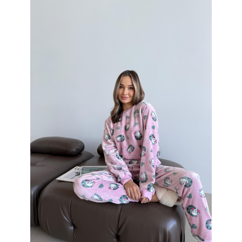 Піжама жіноча XL тепла Мяу-Лав Рожева COSY