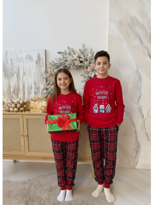 Дитяча тепла піжама M (116-122 см) для Хлопчиків та Дівчаток Winter Holiday Червона COSY