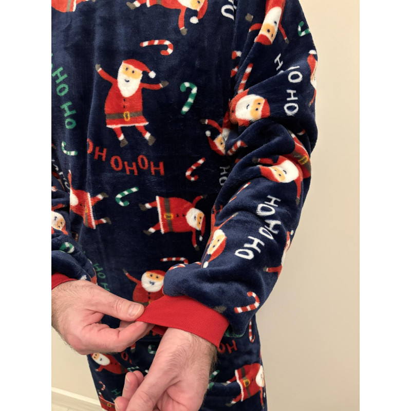 Піжама чоловіча L тепла Велсофт Новорічна Синя-Червона (кофта + штани) Santa COSY 2