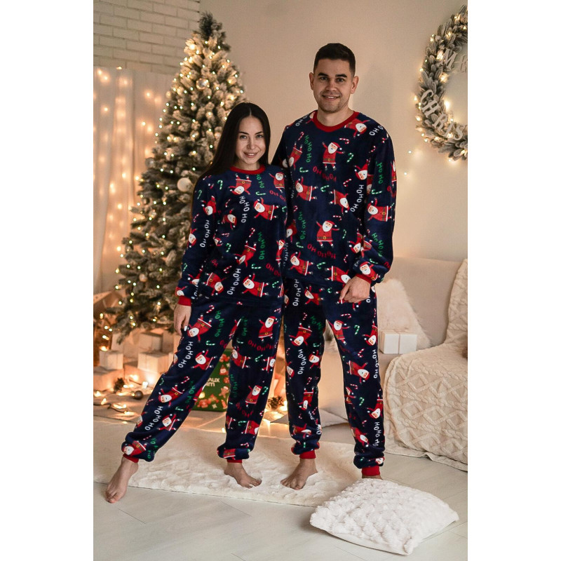 Піжама чоловіча L тепла Велсофт Новорічна Синя-Червона (кофта + штани) Santa COSY 3