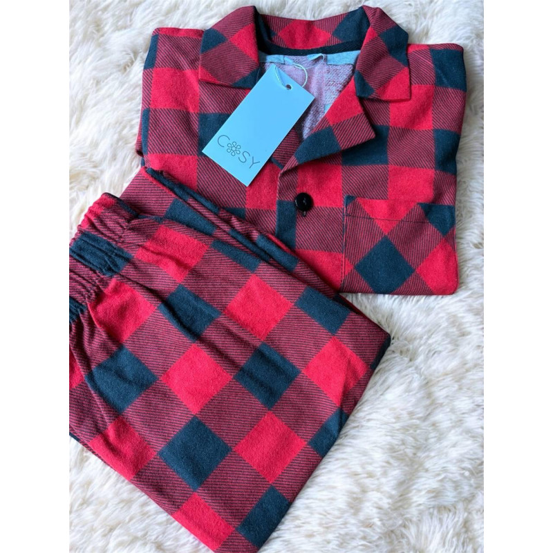 Пижама женская XL в клеточку (рубашка + штаны) Красно-Черная COSY 4