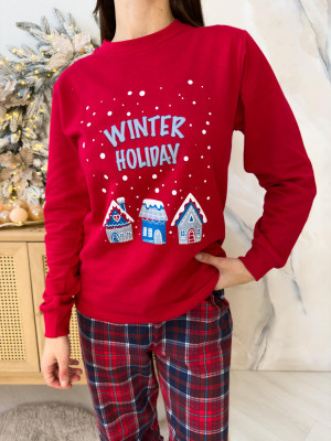Піжама жіноча S Новорічна тепла Бавовняна з Начосом Winter Holiday COSY