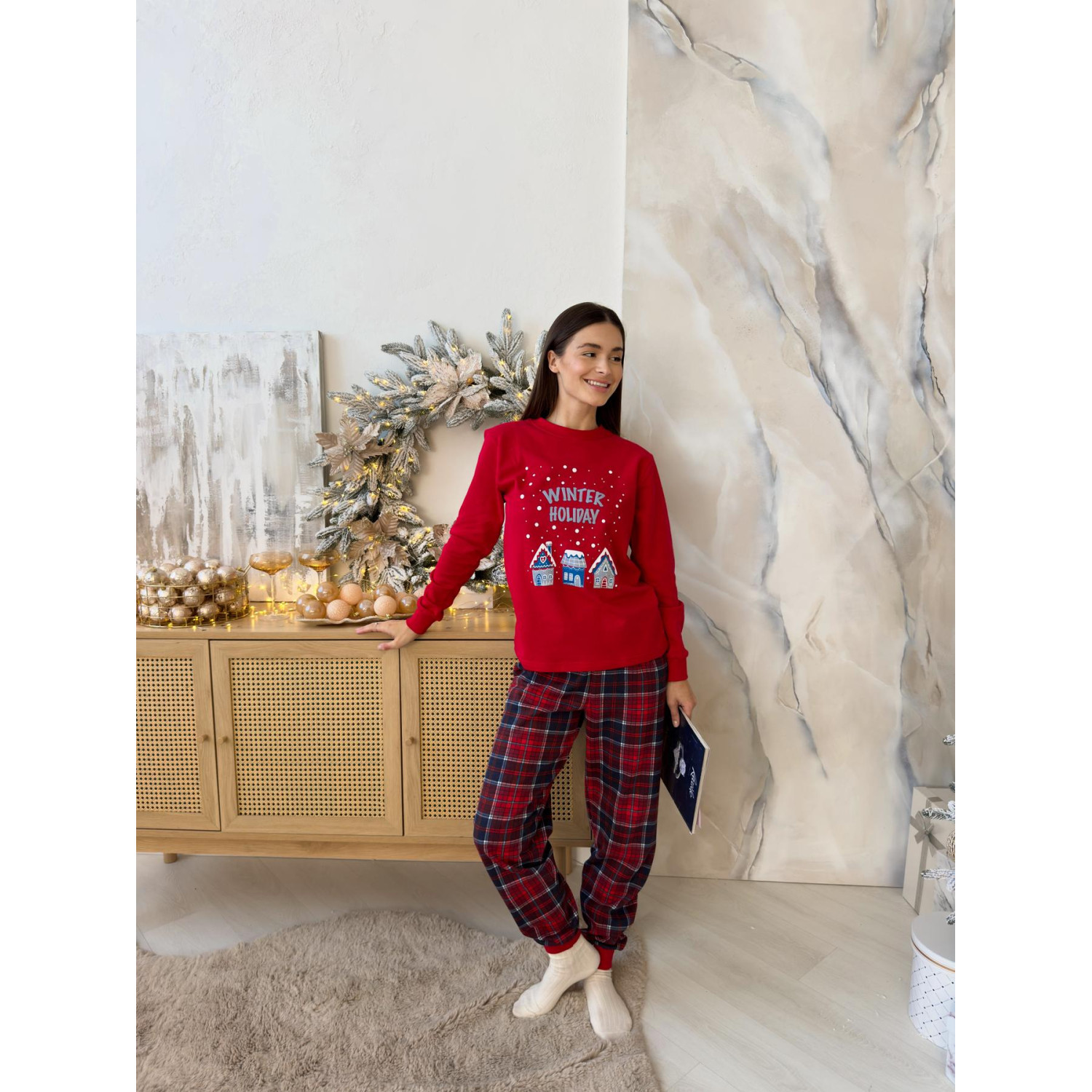 Піжама жіноча XL Новорічна тепла Бавовняна з Начосом Winter Holiday COSY 9