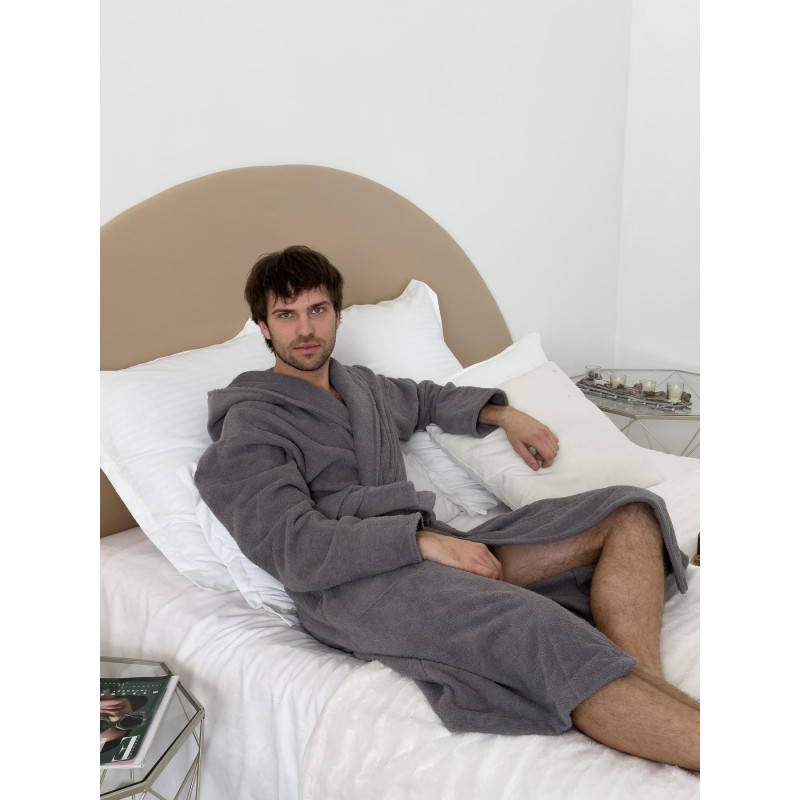 Халат чоловічий M махровий з Капюшоном Сірий Fortune COSY 6