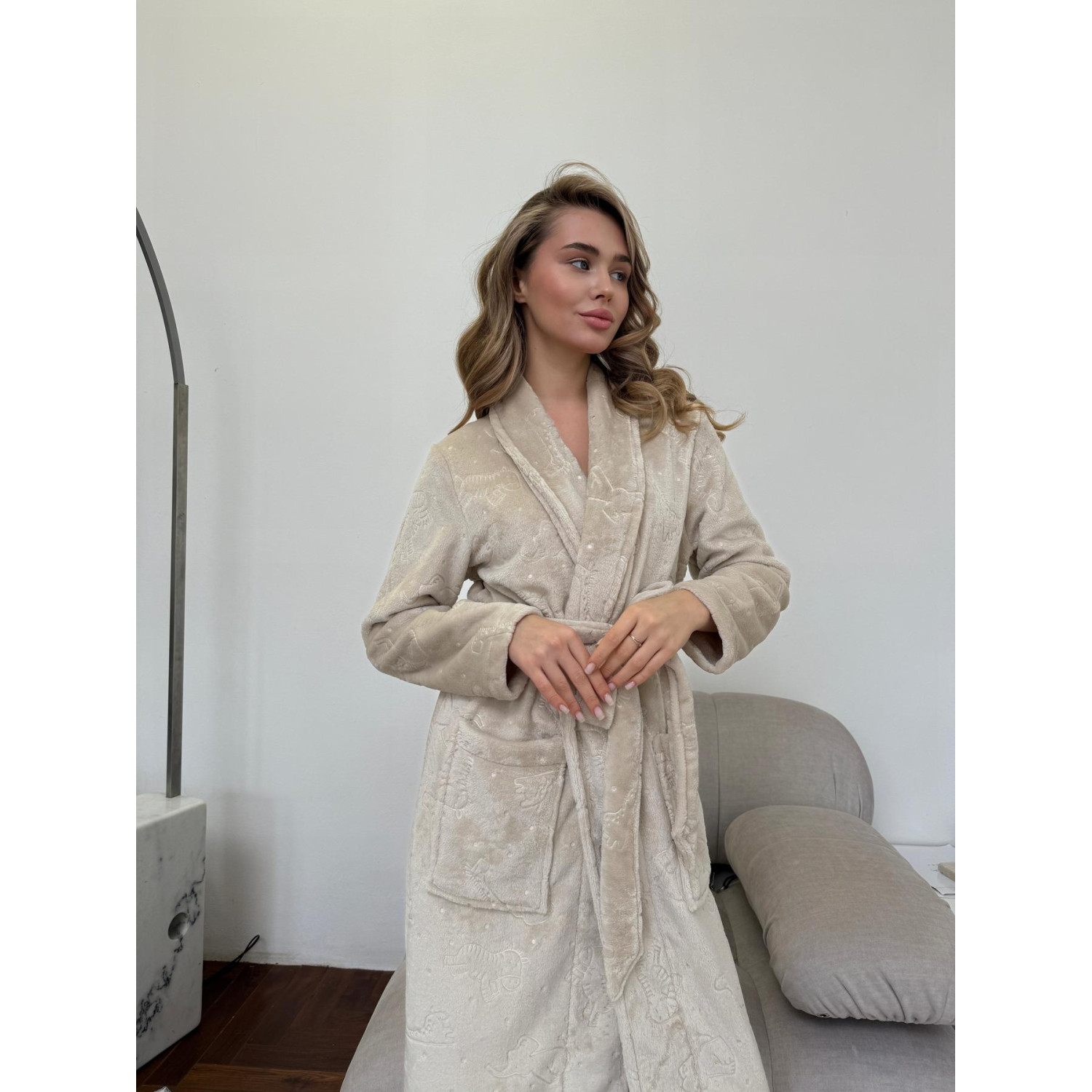 Халат жіночий 2XL-3XL велсофт теплий Капучіно Казка COSY 5
