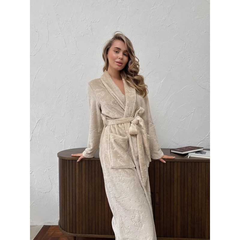 Халат жіночий 2XL-3XL велсофт теплий Капучіно Казка COSY 6