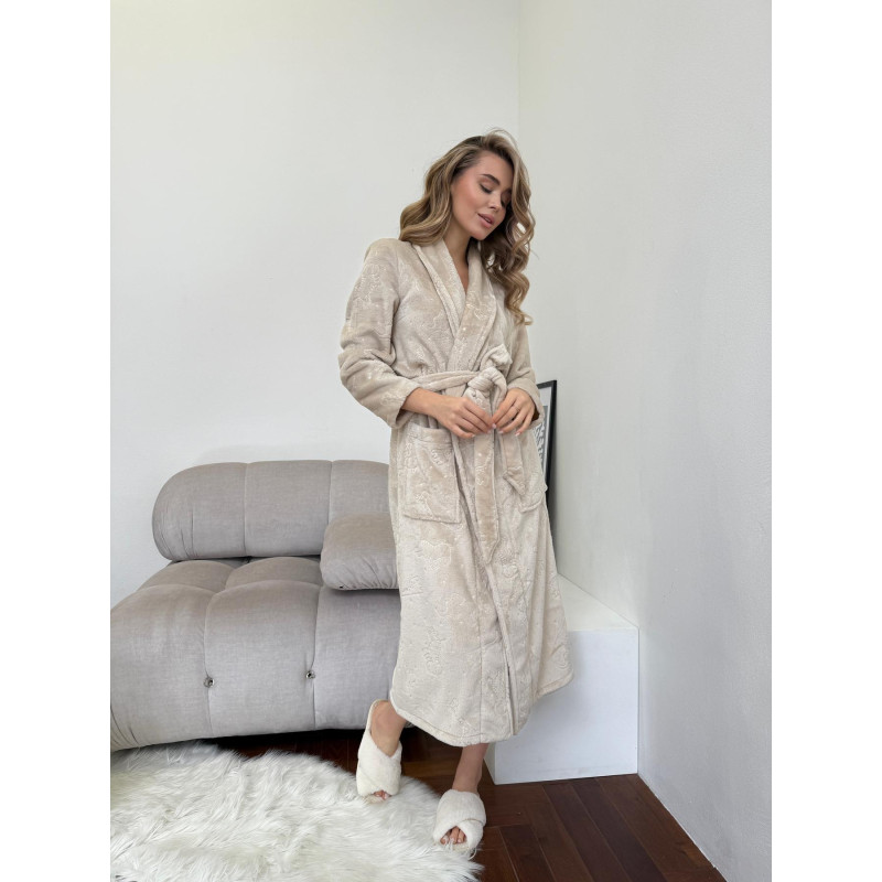 Халат жіночий 2XL-3XL велсофт теплий Капучіно Казка COSY 7