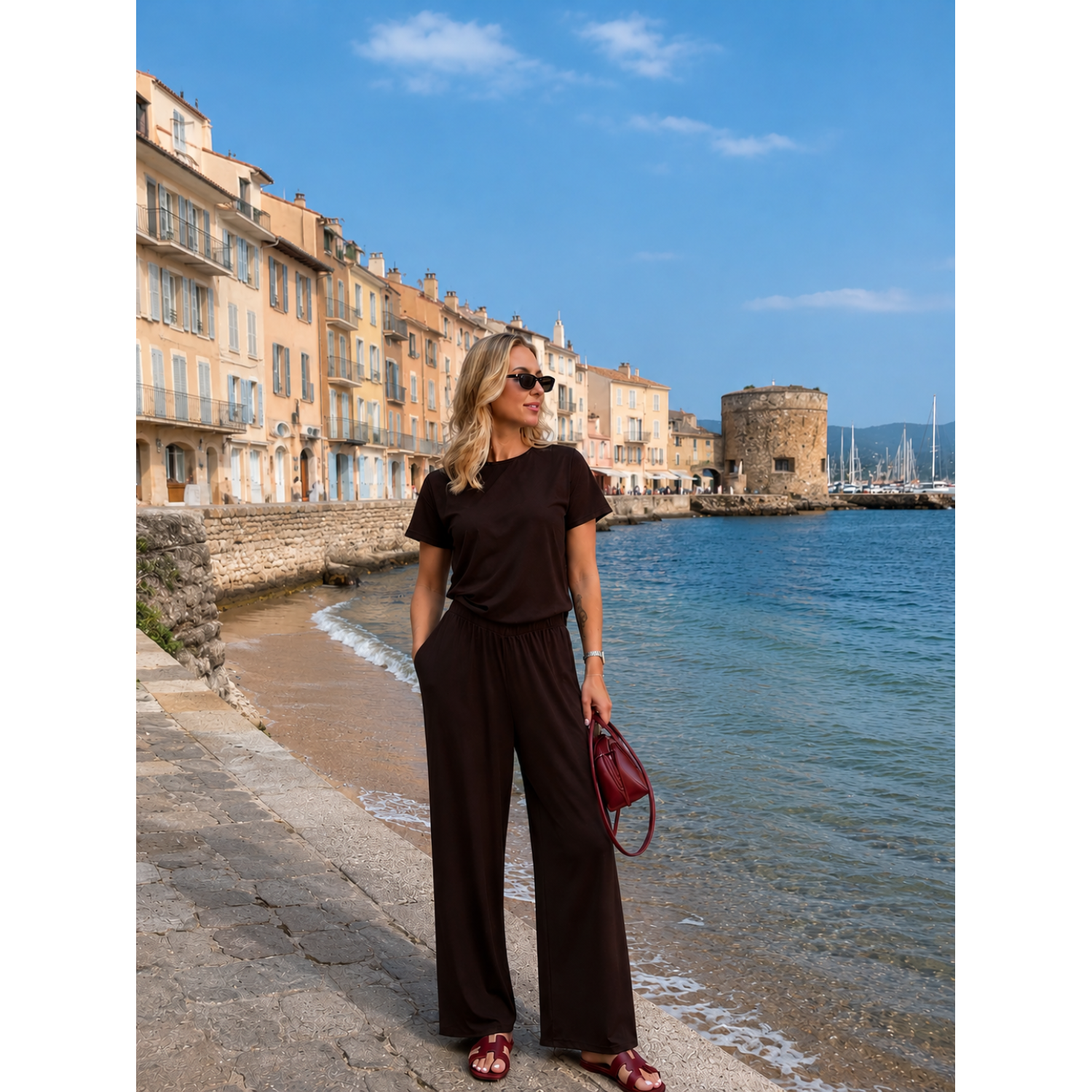 Костюм жіночий L-XL з Віскози Футболка та Штани палаццо Шоколад Dolce Vita COSY 5