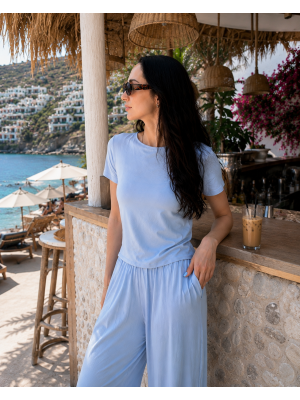 Костюм жіночий L-XL з Віскози Футболка та Штани палаццо Блакитний Dolce Vita COSY - 2