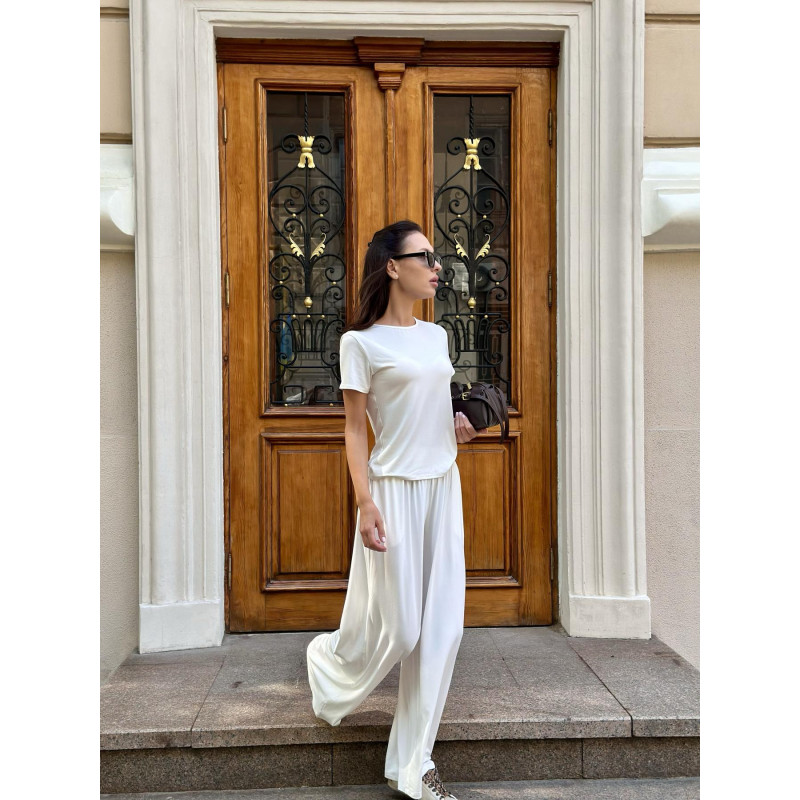 Женский Костюм L-XL из Вискозы Футболка и Штаны палаццо Молочный Dolce Vita COSY 2