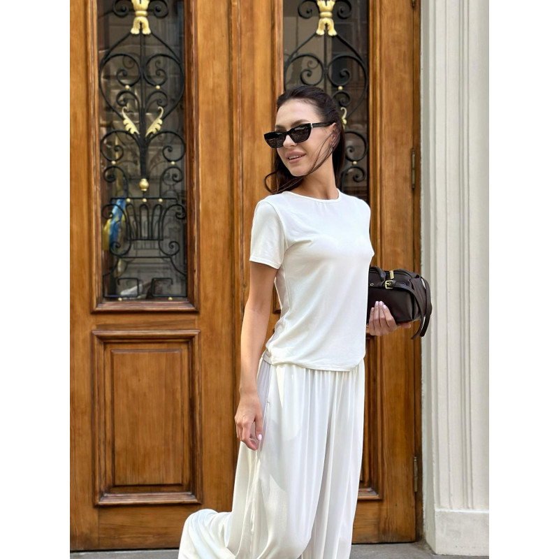 Женский Костюм L-XL из Вискозы Футболка и Штаны палаццо Молочный Dolce Vita COSY 4