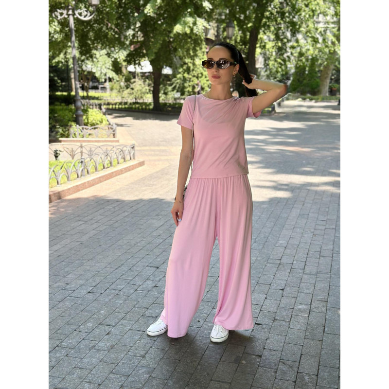Женский Костюм S-M из Вискозы Футболка и Штаны палаццо Розовый Dolce Vita COSY 9