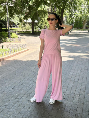 Костюм жіночий L-XL з Віскози Футболка та Штани палаццо Рожевий Dolce Vita COSY - 2