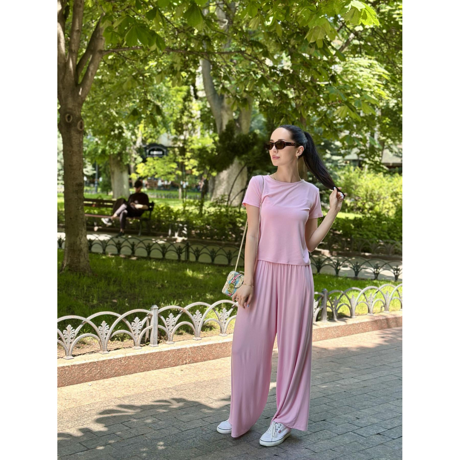 Женский Костюм L-XL(H) из Вискозы Футболка и Штаны палаццо Розовый Dolce Vita COSY 3