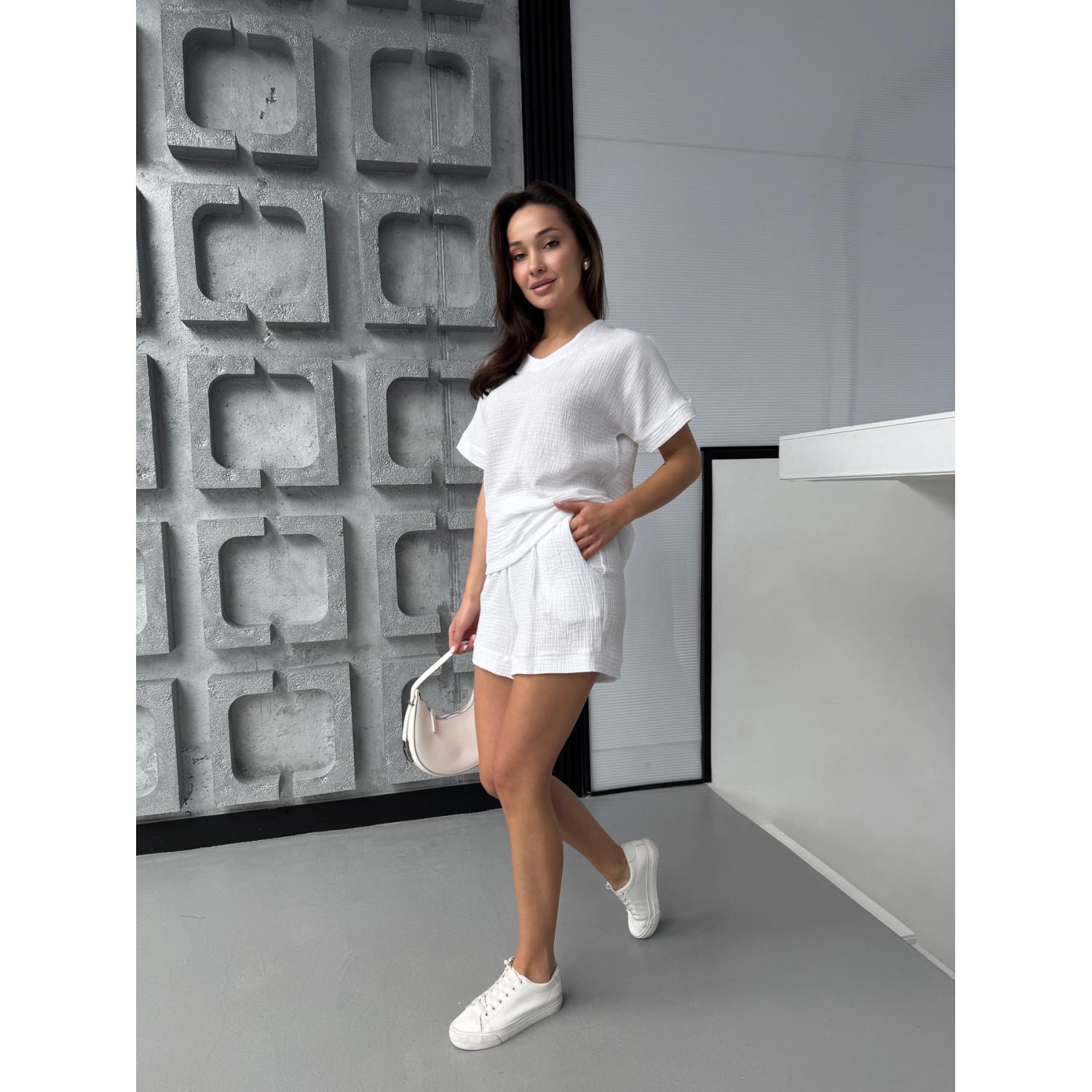 Женский Костюм L из Хлопка Футболка и Шорты Белый Hawaii COSY 7