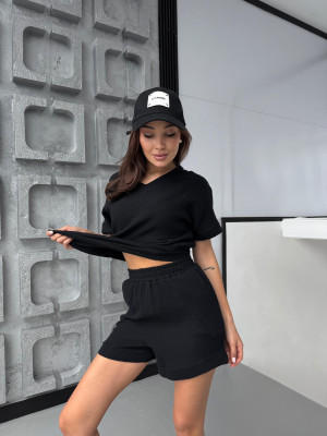 Женский Костюм S из Хлопка Футболка и Шорты Черный Hawaii COSY - 2