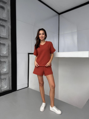 Женский Костюм S из Хлопка Футболка и Шорты Терракотовый Hawaii COSY - 2