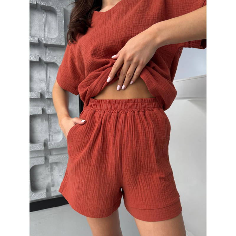  Женский Костюм L из Хлопка Футболка и Шорты Терракотовый Hawaii COSY 5