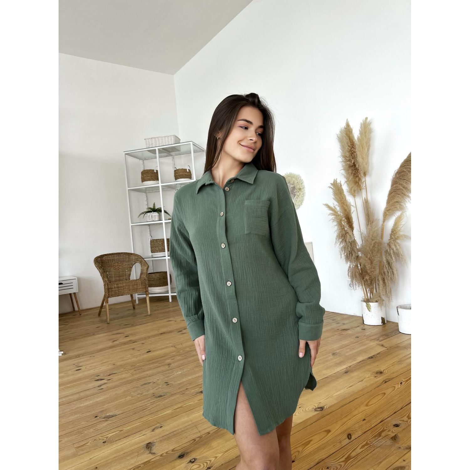 Сорочка Жіноча M з Мусліну Зелена Pearl COSY 2