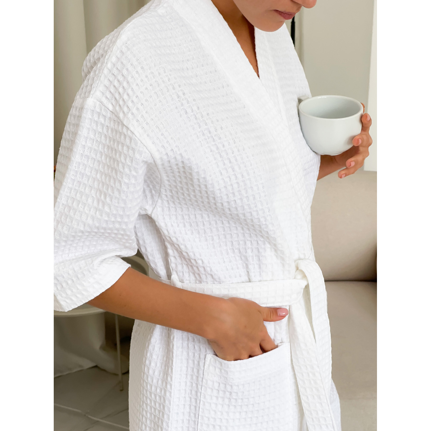 Халат Жіночий XL Вафельний Кімоно Білий COSY 5