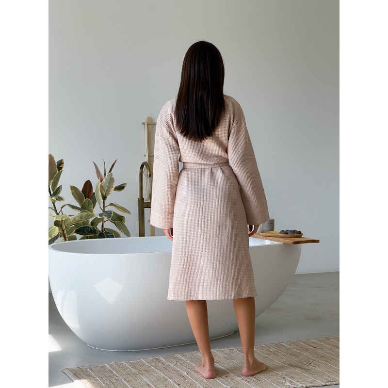 Халат Женский S Вафельный Бежевый Длинный COSY 4