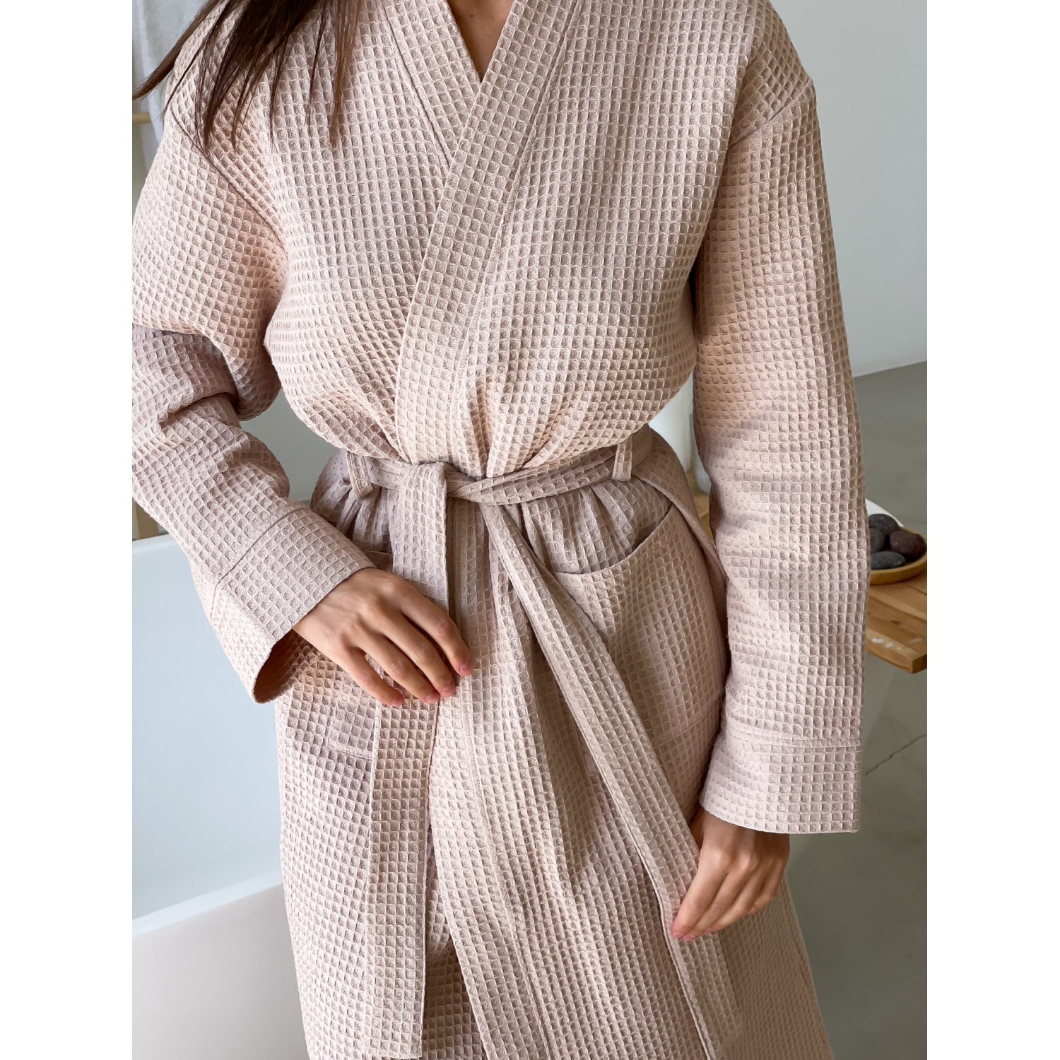 Халат Женский S Вафельный Бежевый Длинный COSY 6