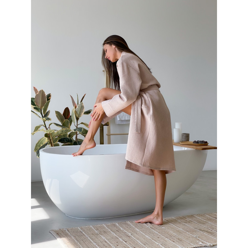 Халат Женский S Вафельный Бежевый Длинный COSY 9